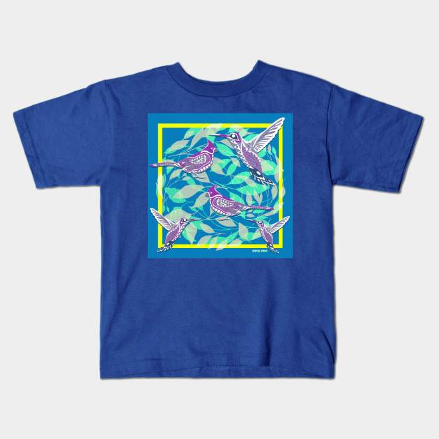 the garden of the birds ecopop pattern Kids T-Shirt by jorge_lebeau